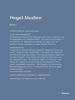 cover image of Hegel-Studien Band 1
